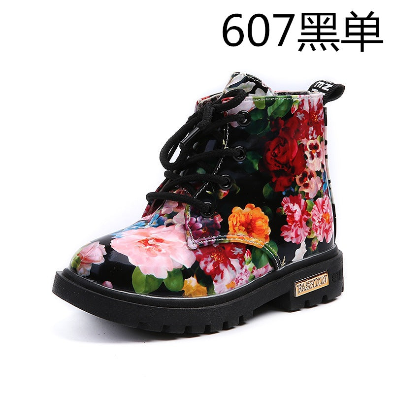 Cotton boots, children's floral, Martin boots, autumn and winter girls, children's boots, cotton boots, waterproof