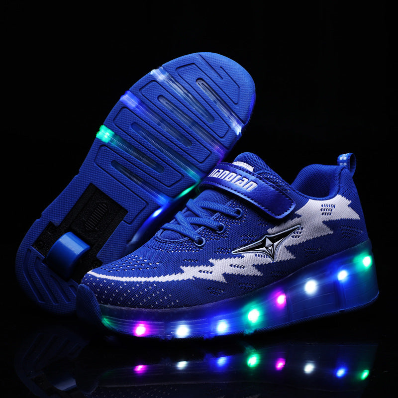 Children's rechargeable walking shoes automatic lighted single and double roller skates LED light-emitting shoes