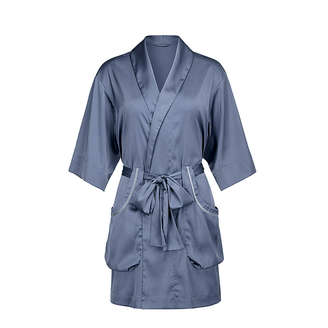 Zoya high-quality simulation silk satin lace-up nightgown