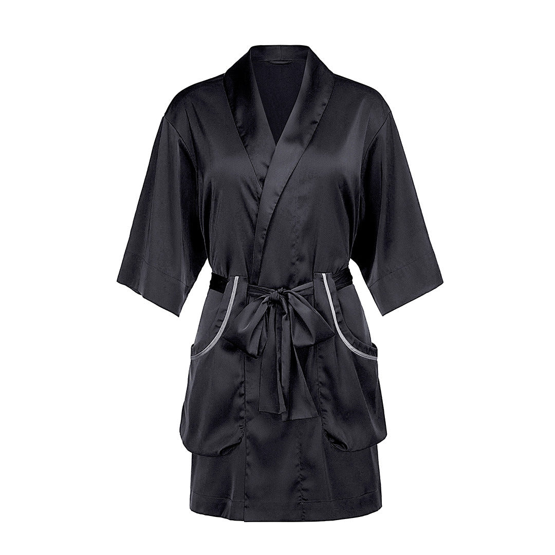 Zoya high-quality simulation silk satin lace-up nightgown