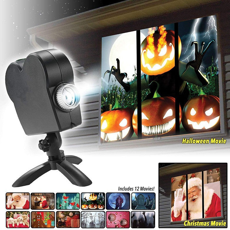 12 Movies Window Projector Christmas Halloween Window Display Laser Lamp Mini Projectors Spotlights Kids Gift Party Decoration