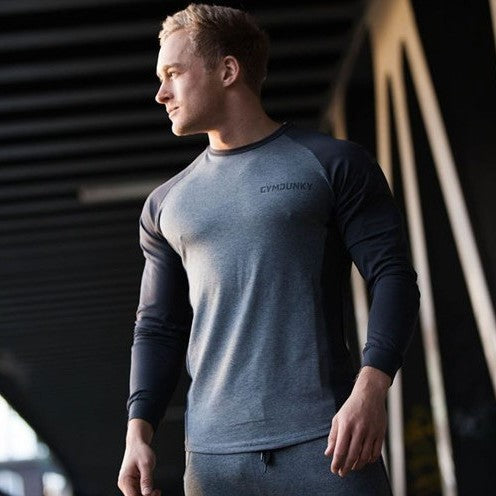 Muscle boy brother fitness clothes men's tights sports long-sleeved round neck t-shirt elastic breathable training top