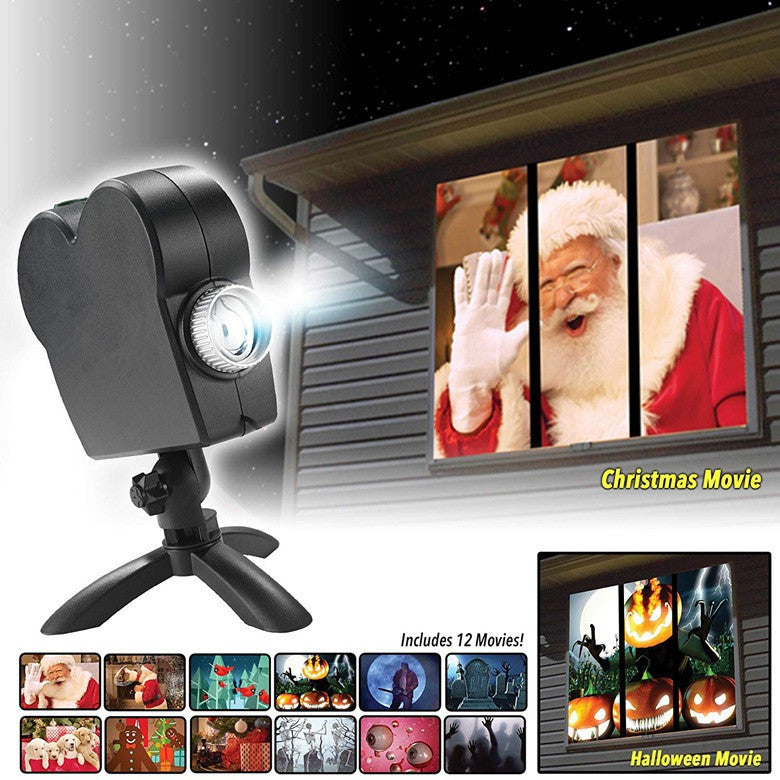 12 Movies Window Projector Christmas Halloween Window Display Laser Lamp Mini Projectors Spotlights Kids Gift Party Decoration