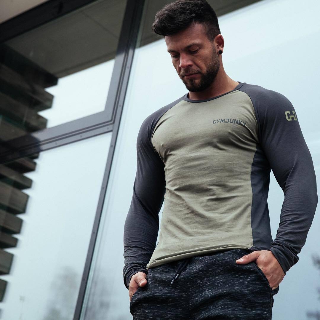 Muscle boy brother fitness clothes men's tights sports long-sleeved round neck t-shirt elastic breathable training top