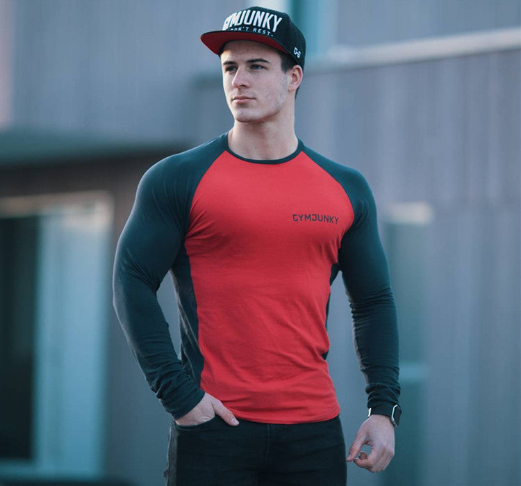 Muscle boy brother fitness clothes men's tights sports long-sleeved round neck t-shirt elastic breathable training top