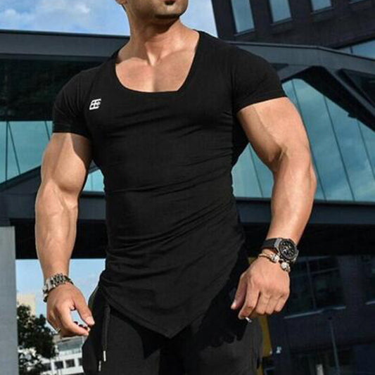 European and American muscle fitness brothers men's sports T-shirt summer thin section Slim sports short-sleeved