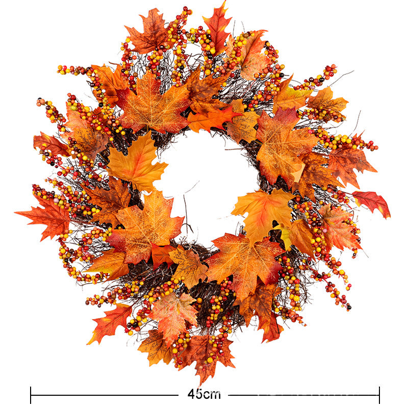 Creative rattan maple leaf berry Christmas wreath Home Halloween wreath door hanging autumn decoration Christmas wreath