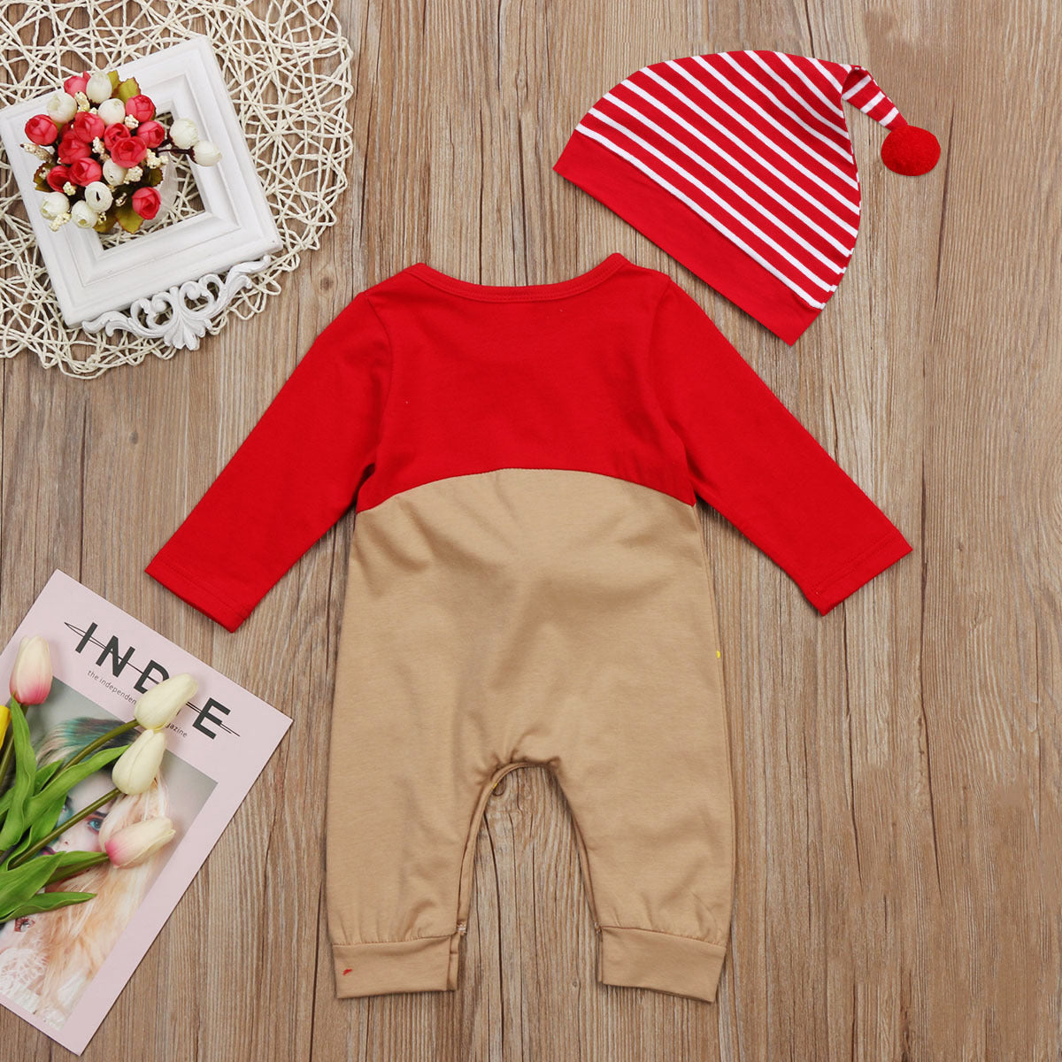 New baby deer shape long-sleeved hooded romper autumn long-sleeved Christmas baby romper