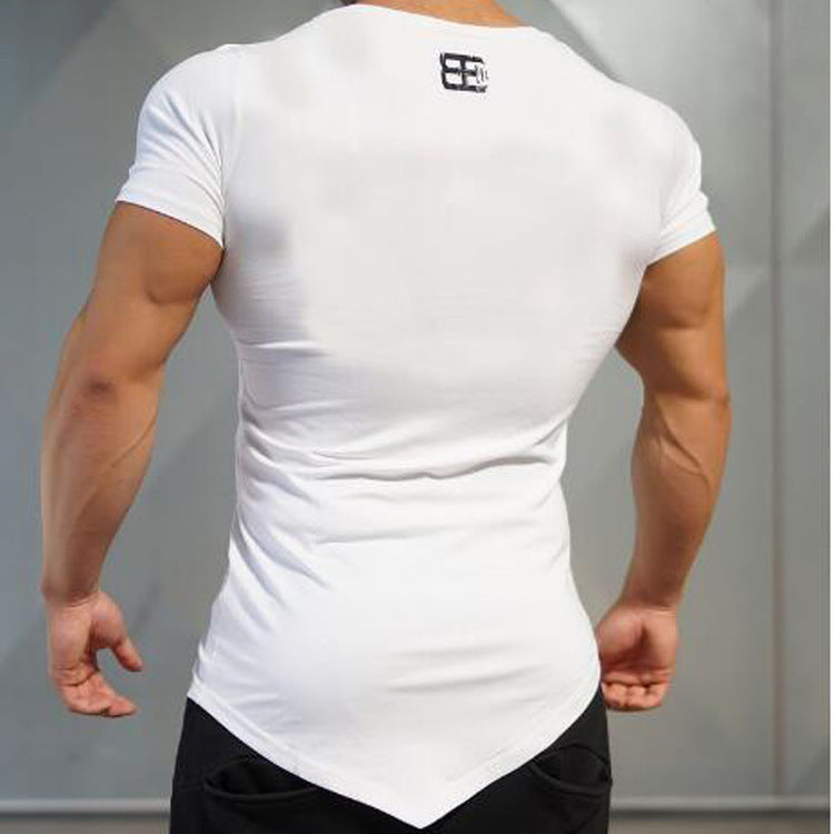 European and American muscle fitness brothers men's sports T-shirt summer thin section Slim sports short-sleeved