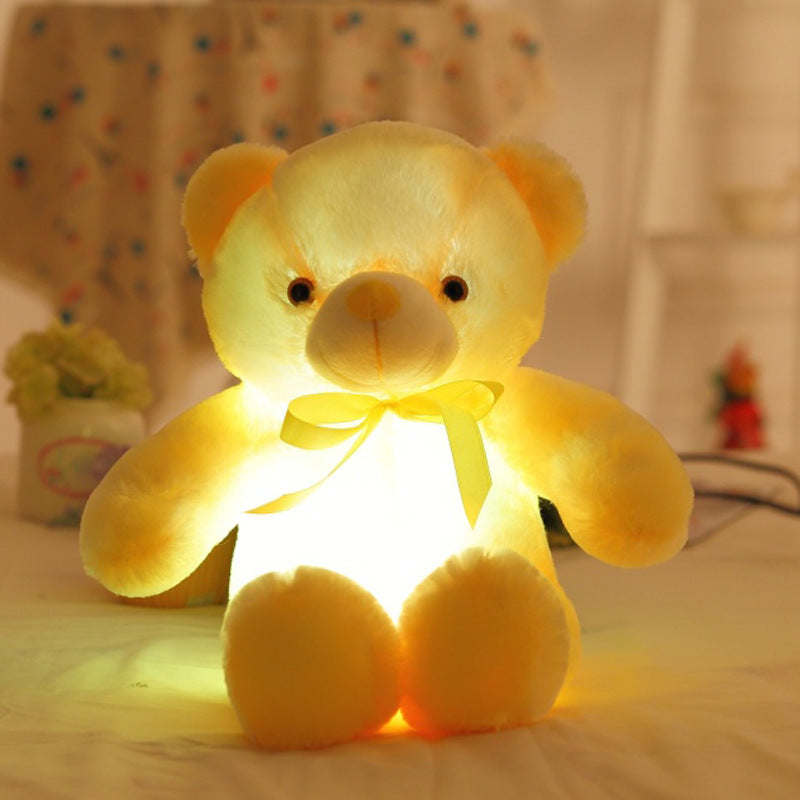 Cross-border hot style led luminous teddy bear doll colorful luminous bow tie bear plush toy children's Christmas gift