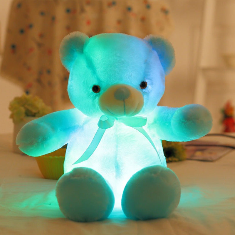 Cross-border hot style led luminous teddy bear doll colorful luminous bow tie bear plush toy children's Christmas gift