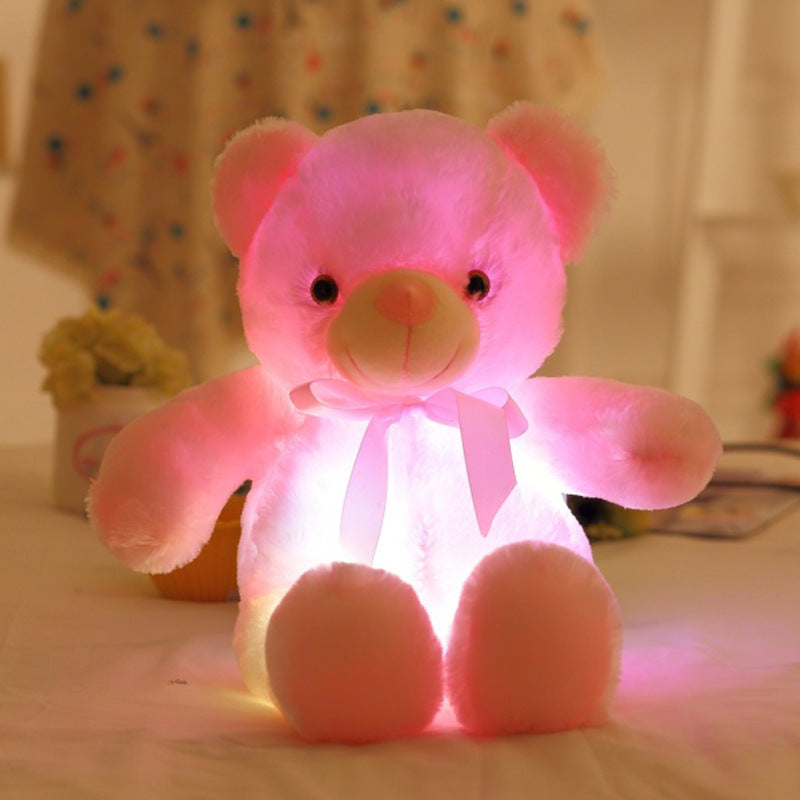 Cross-border hot style led luminous teddy bear doll colorful luminous bow tie bear plush toy children's Christmas gift