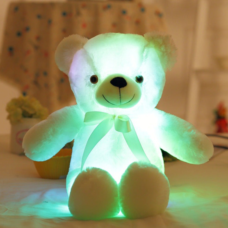 Cross-border hot style led luminous teddy bear doll colorful luminous bow tie bear plush toy children's Christmas gift