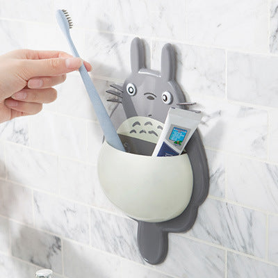 Cartoon cute My Neighbor Totoro Powerful Three Suction Cup Multifunctional Bathroom Toothpaste Toothbrush Facial Cleanser Storage Rack