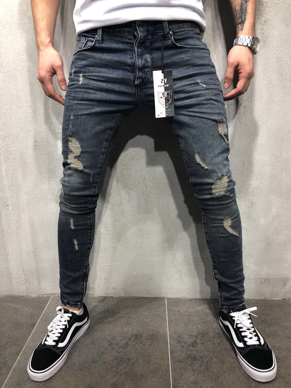 European and American cross-border men's ripped feet jeans