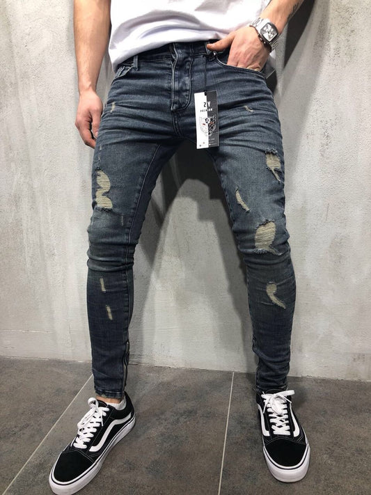 European and American cross-border men's ripped feet jeans