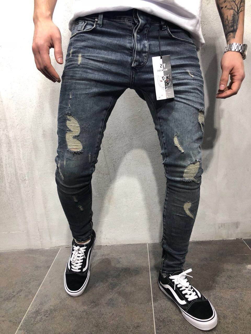 European and American cross-border men's ripped feet jeans