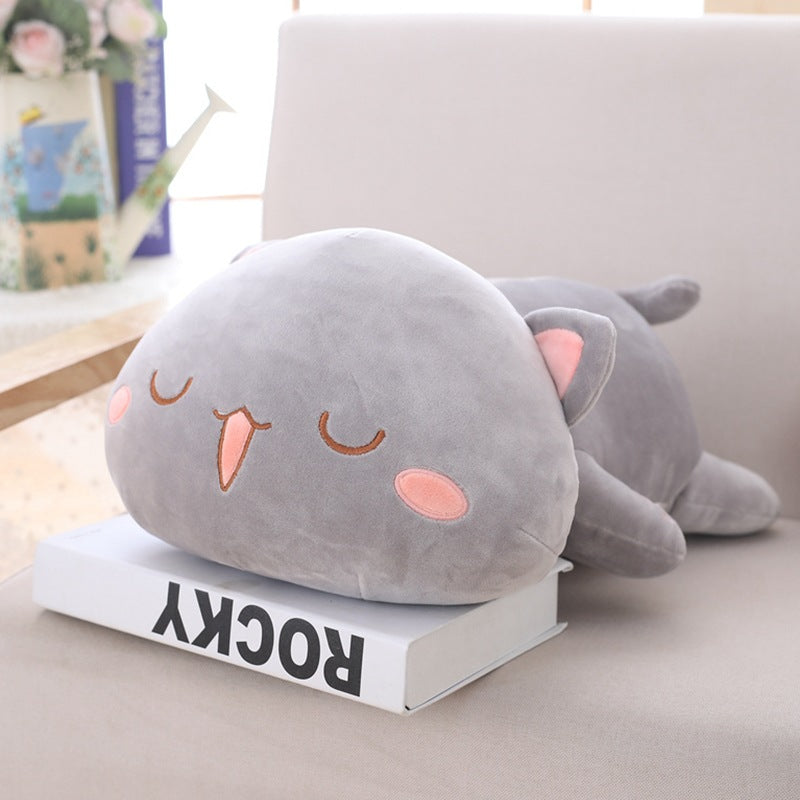 New cute black cat doll white kitten lying down pillow meow plush toy doll