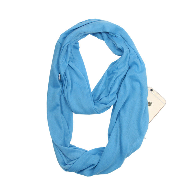 European and American cross-border storage zipper pocket bib solid color infinite scarf pocket scarf female infinity scarf