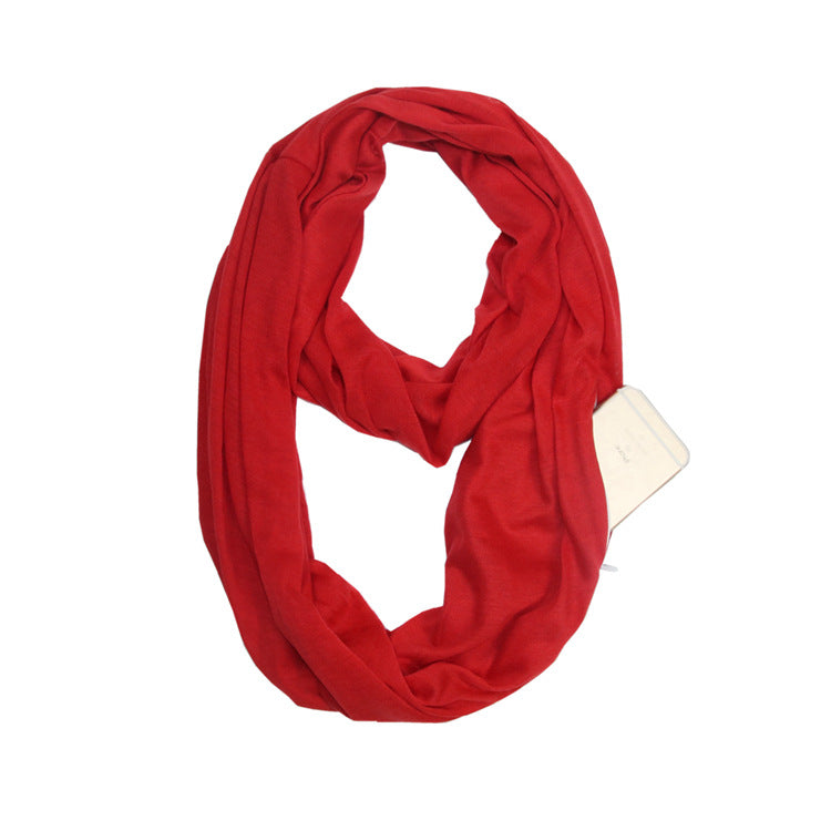 European and American cross-border storage zipper pocket bib solid color infinite scarf pocket scarf female infinity scarf