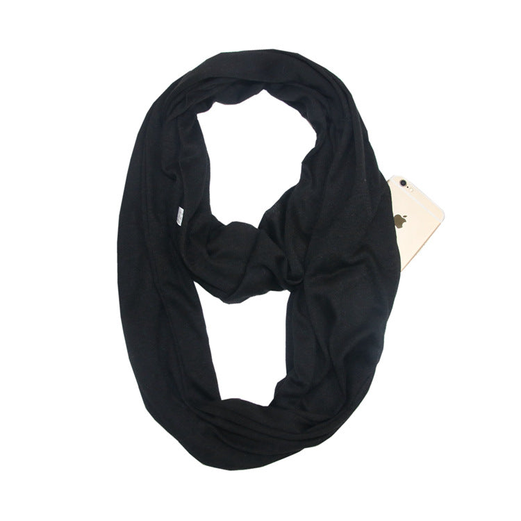 European and American cross-border storage zipper pocket bib solid color infinite scarf pocket scarf female infinity scarf