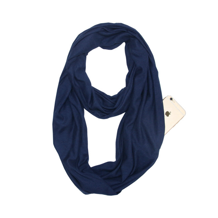 European and American cross-border storage zipper pocket bib solid color infinite scarf pocket scarf female infinity scarf