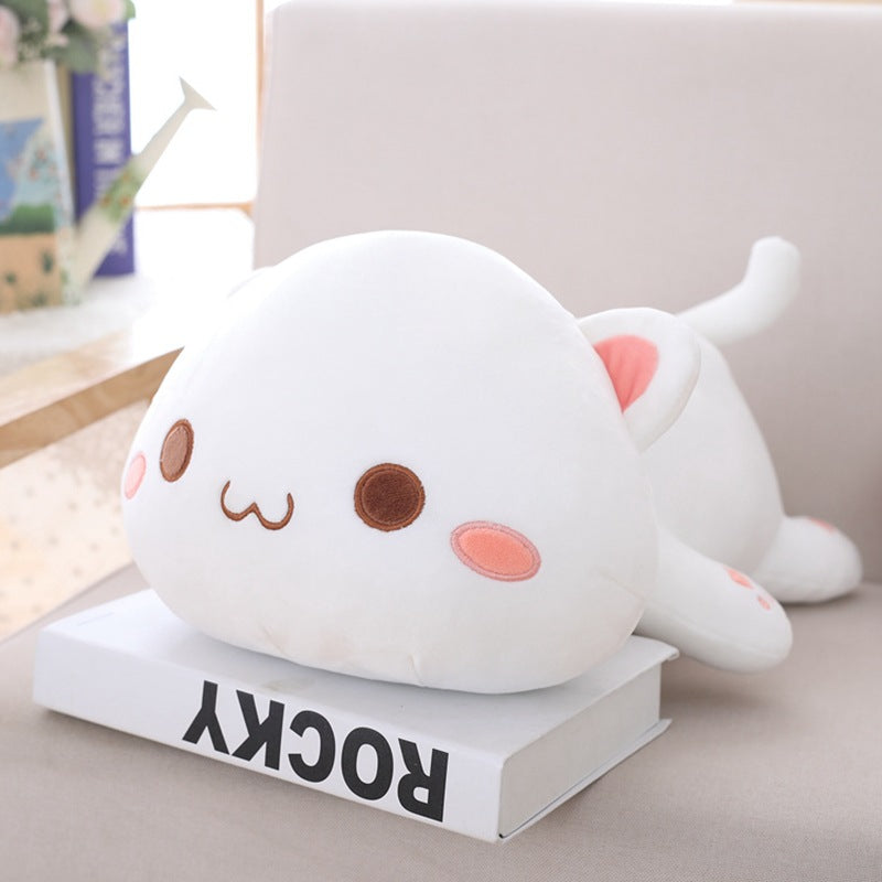 New cute black cat doll white kitten lying down pillow meow plush toy doll