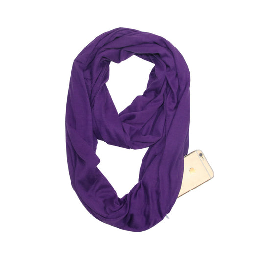 European and American cross-border storage zipper pocket bib solid color infinite scarf pocket scarf female infinity scarf