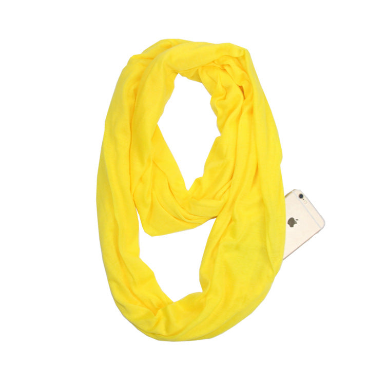 European and American cross-border storage zipper pocket bib solid color infinite scarf pocket scarf female infinity scarf