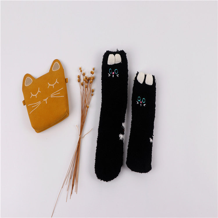 Christmas socks embroidery three-dimensional home coral velvet cartoon thick towel floor half velvet women socks