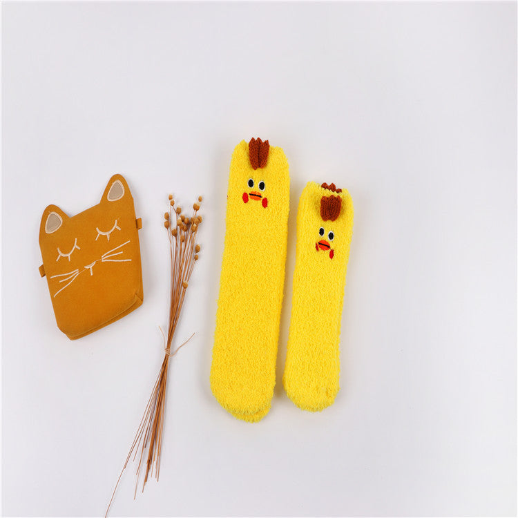 Christmas socks embroidery three-dimensional home coral velvet cartoon thick towel floor half velvet women socks