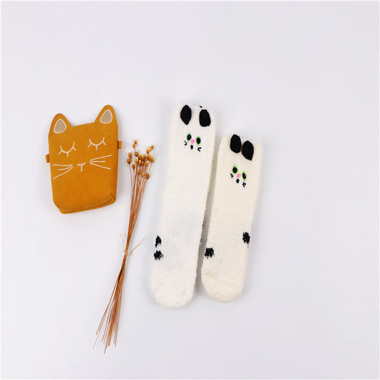 Christmas socks embroidery three-dimensional home coral velvet cartoon thick towel floor half velvet women socks