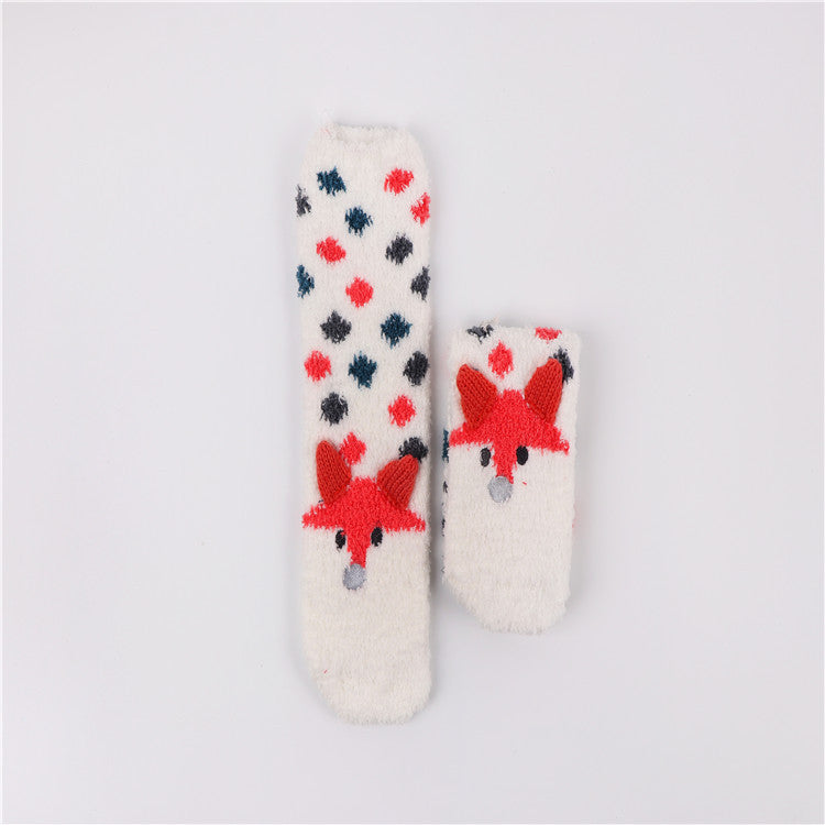 Christmas socks embroidery three-dimensional home coral velvet cartoon thick towel floor half velvet women socks