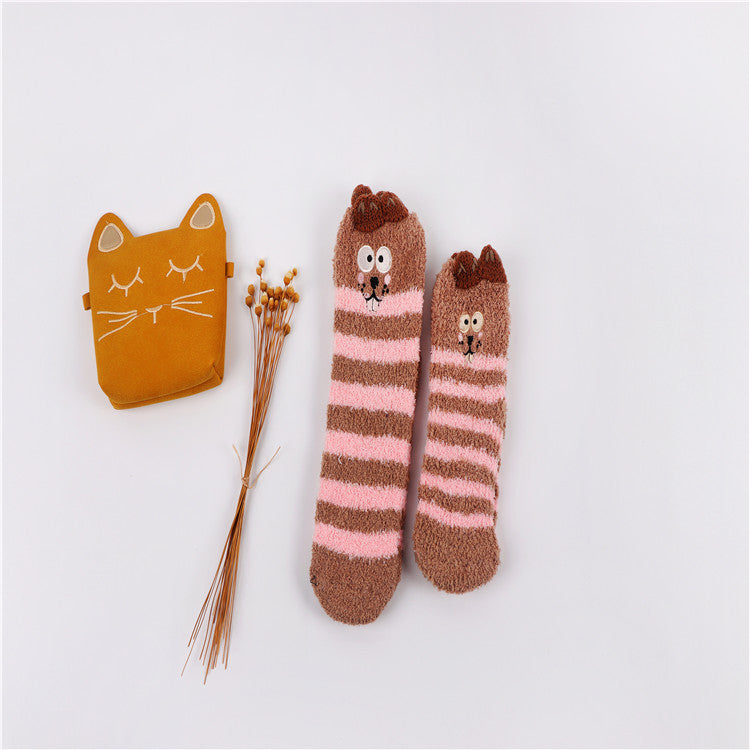 Christmas socks embroidery three-dimensional home coral velvet cartoon thick towel floor half velvet women socks