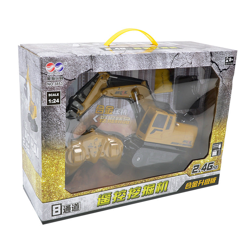 2.4G eight-way alloy excavator 1:24 wireless remote control excavator children charging remote control car toy