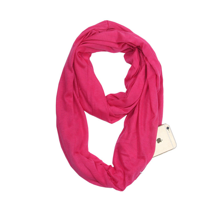 European and American cross-border storage zipper pocket bib solid color infinite scarf pocket scarf female infinity scarf