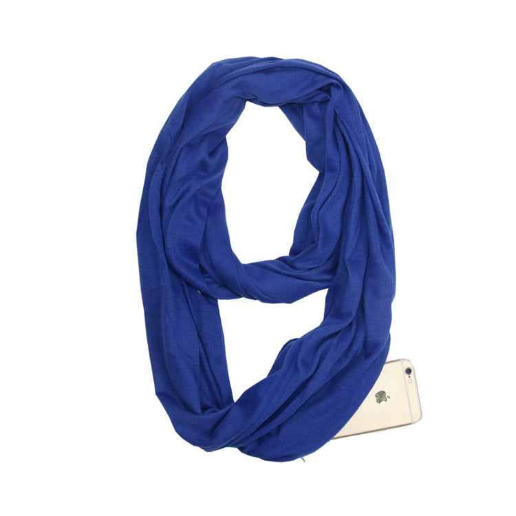 European and American cross-border storage zipper pocket bib solid color infinite scarf pocket scarf female infinity scarf