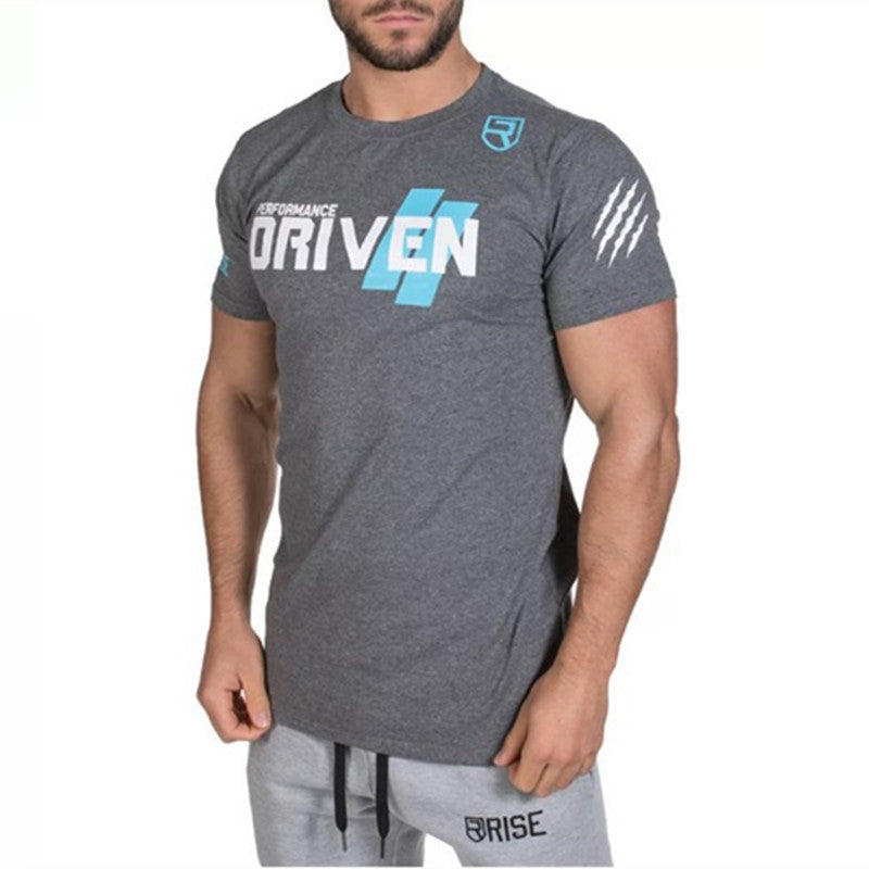 European and American Muscle Aesthetics Fitness Brothers Sports Casual Short Sleeve Cotton Print T-Shirt