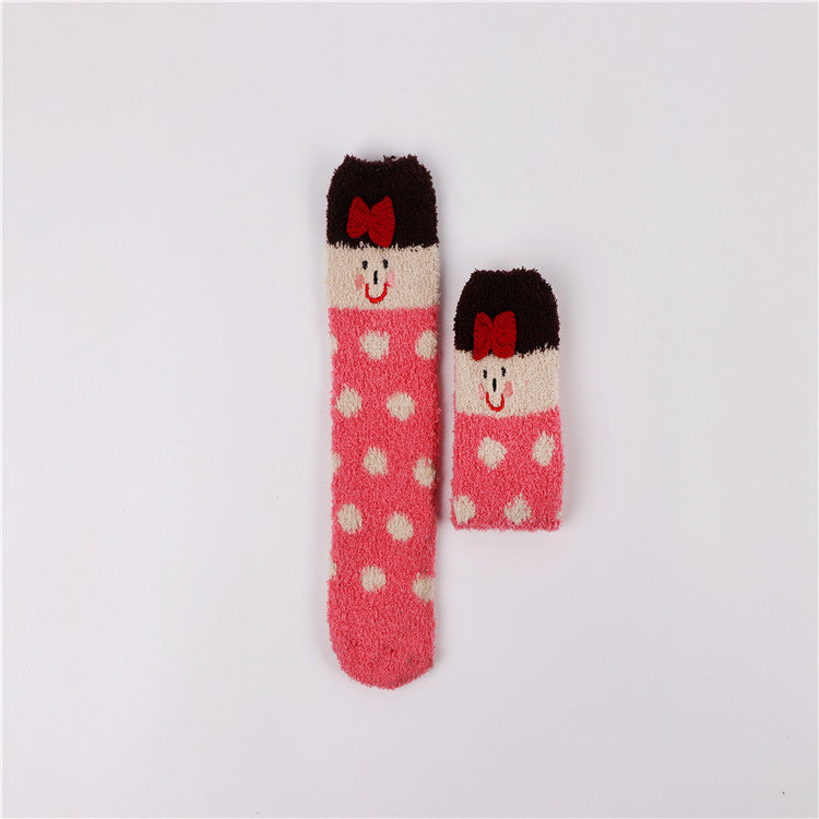 Christmas socks embroidery three-dimensional home coral velvet cartoon thick towel floor half velvet women socks