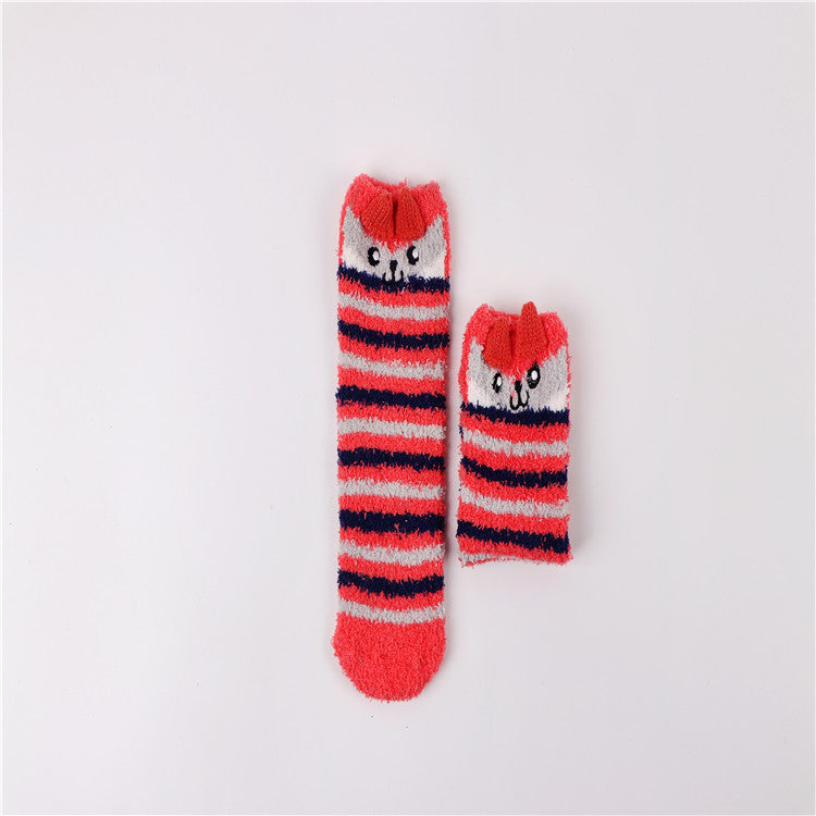 Christmas socks embroidery three-dimensional home coral velvet cartoon thick towel floor half velvet women socks