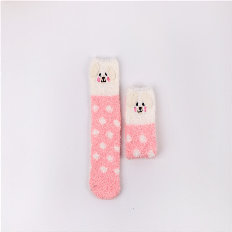 Christmas socks embroidery three-dimensional home coral velvet cartoon thick towel floor half velvet women socks