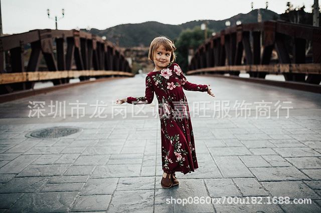 European and American polar long skirt parent-child printed skirt floral elements digital printed long skirt