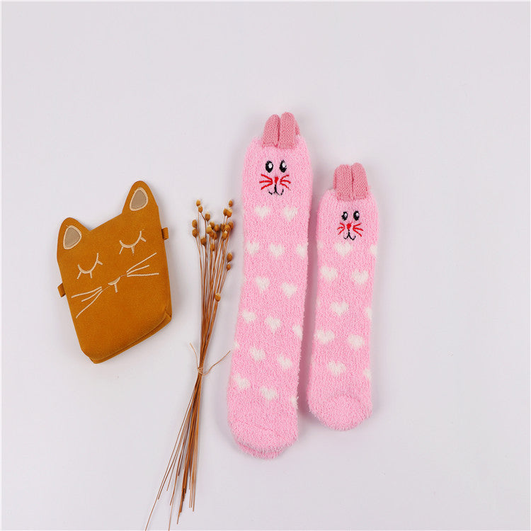 Christmas socks embroidery three-dimensional home coral velvet cartoon thick towel floor half velvet women socks