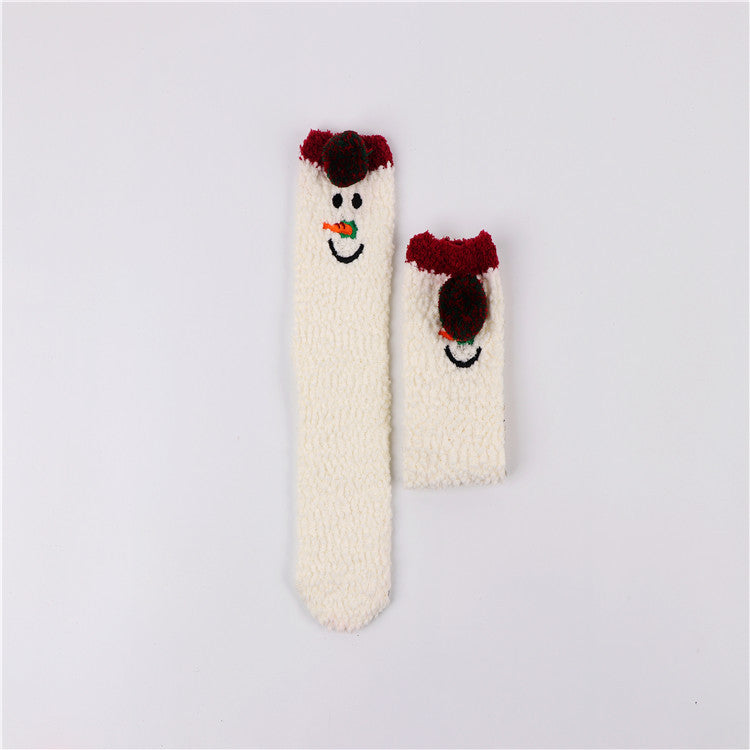 Christmas socks embroidery three-dimensional home coral velvet cartoon thick towel floor half velvet women socks