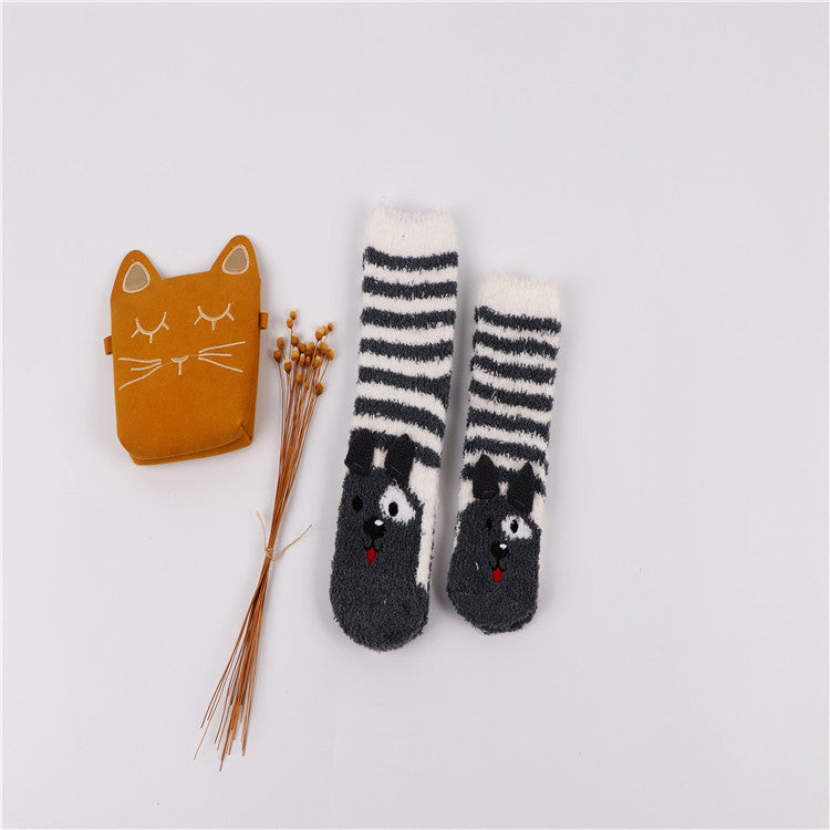 Christmas socks embroidery three-dimensional home coral velvet cartoon thick towel floor half velvet women socks