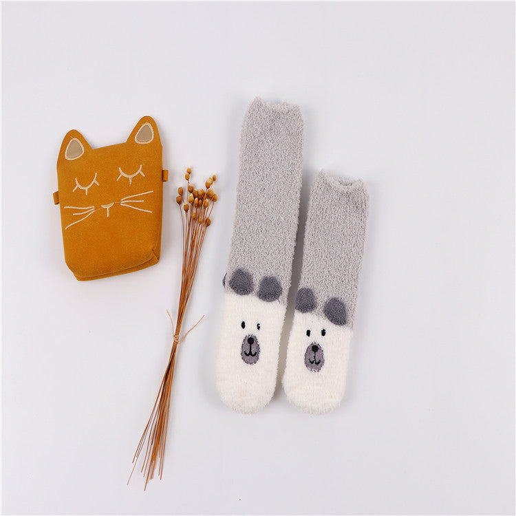 Christmas socks embroidery three-dimensional home coral velvet cartoon thick towel floor half velvet women socks