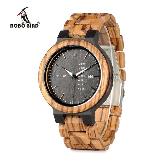 BOBOBIRD wood men's watch and day of the week date quartz watch classic two-tone wood watch