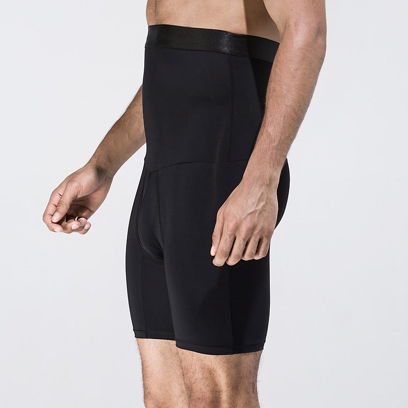 Men's Slimming Pants Double-layer Plastic Belt Anti-curling Skinny High Waist Tights Abdomen Corset Pants Breathable Pants