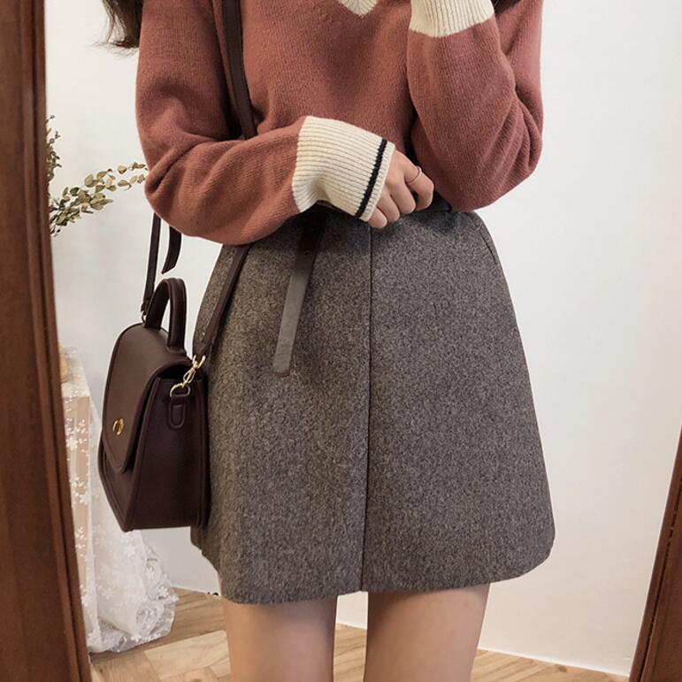 New Korean women's high waist short skirt woolen skirt A-line skirt