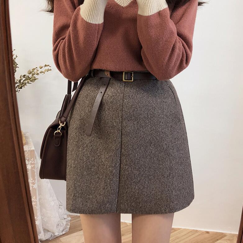 New Korean women's high waist short skirt woolen skirt A-line skirt